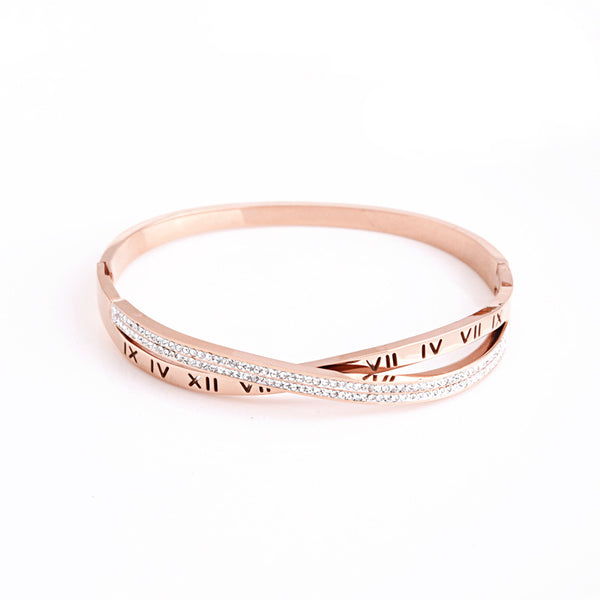 Crystal Numerals Rose Gold Bangle for Women and Girls