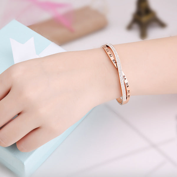 Crystal Numerals Rose Gold Bangle for Women and Girls