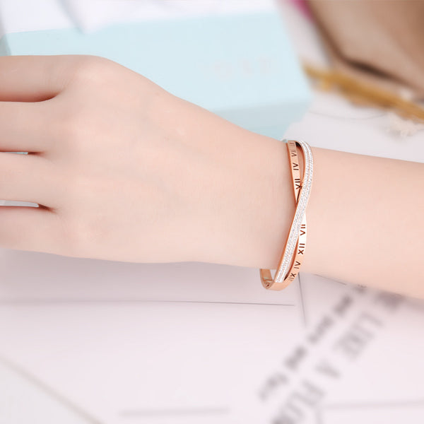 Crystal Numerals Rose Gold Bangle for Women and Girls