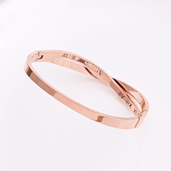 Crystal Numerals Rose Gold Bangle for Women and Girls