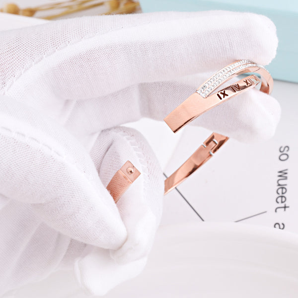 Crystal Numerals Rose Gold Bangle for Women and Girls