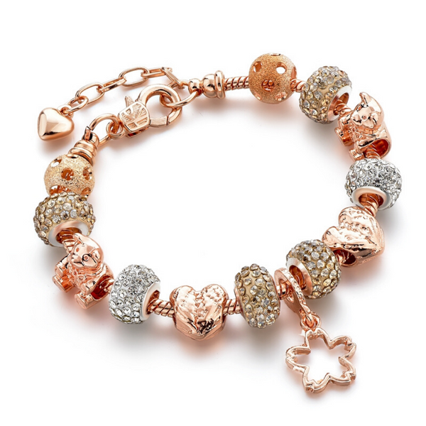 Rose Gold Leaf Charm Bracelet for Women and Girls