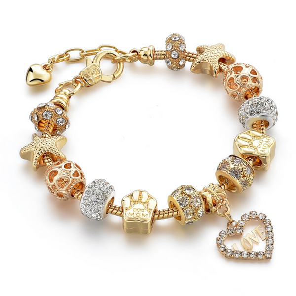 Mom's Heart Gold Charm Bracelet for Women and Girls