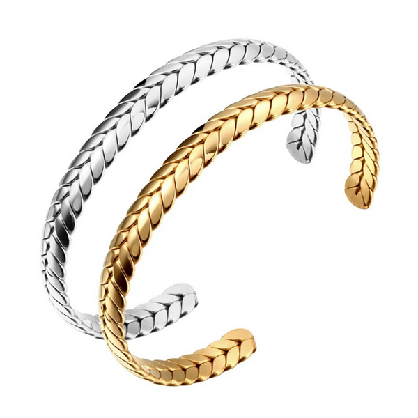 Gold and Silver Braided Steel Cuff Bracelets for Women and Girls