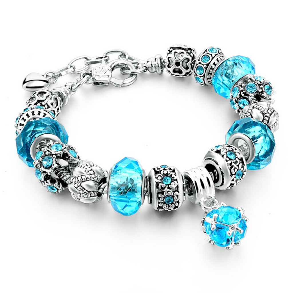 Ocean Blue Silver Charm Bracelet for Women and Teen Girls Gifts Set