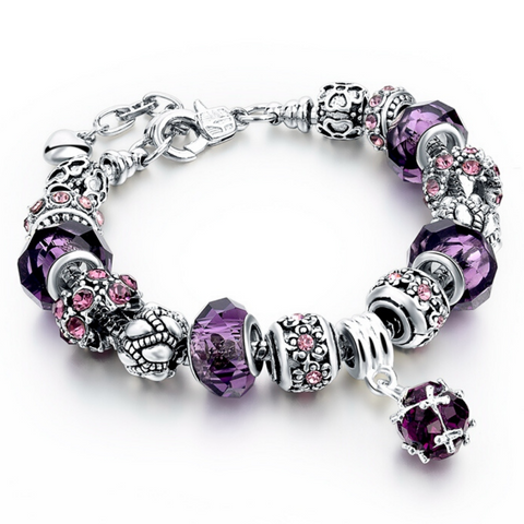 Purple Theme Silver Charm Bracelet for Women and Girls