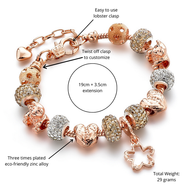 Rose Gold Leaf Charm Bracelet for Women and Girls