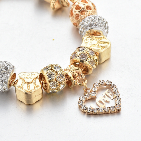 Mom's Heart Gold Charm Bracelet for Women and Girls