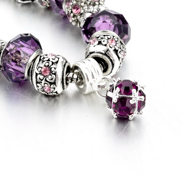 Purple Theme Silver Charm Bracelet for Women and Girls