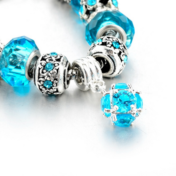 Ocean Blue Silver Charm Bracelet for Women and Teen Girls Gifts Set