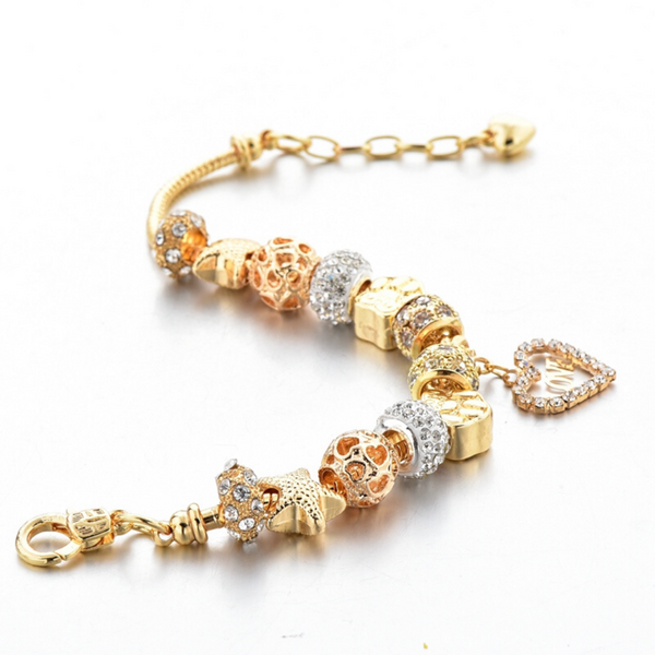 Mom's Heart Gold Charm Bracelet for Women and Girls