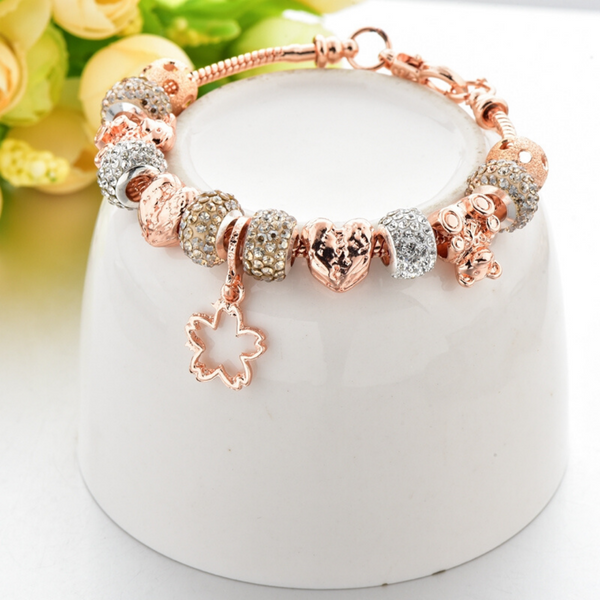Rose Gold Leaf Charm Bracelet for Women and Girls