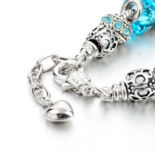 Ocean Blue Silver Charm Bracelet for Women and Teen Girls Gifts Set