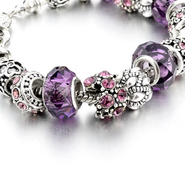 Purple Theme Silver Charm Bracelet for Women and Girls