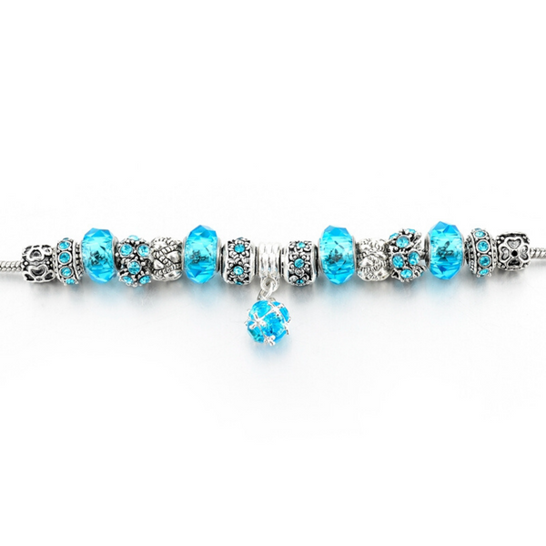 Ocean Blue Silver Charm Bracelet for Women and Teen Girls Gifts Set