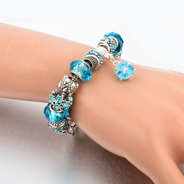 Ocean Blue Silver Charm Bracelet for Women and Teen Girls Gifts Set