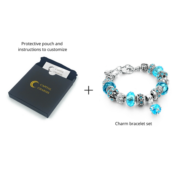 Ocean Blue Silver Charm Bracelet for Women and Teen Girls Gifts Set