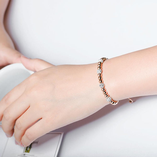 Beaded Slider Bracelet with CZ Stones (Silver/Rose Gold)
