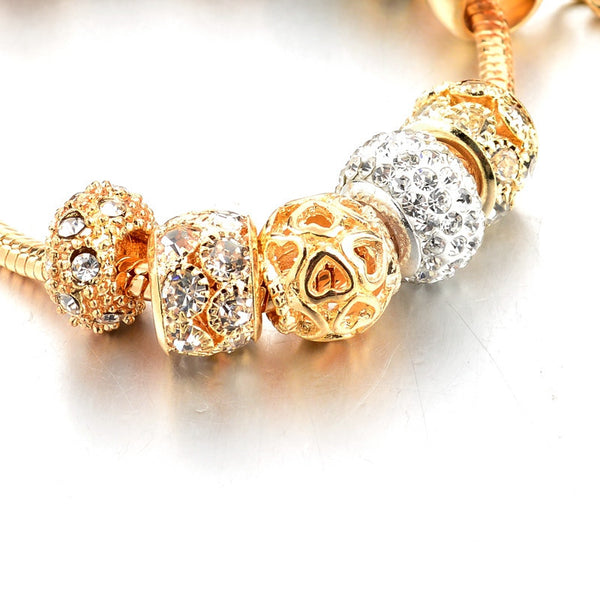 Crystal Heart of Gold Plated Charm Bracelets for Women and Girls