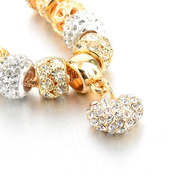 Crystal Heart of Gold Plated Charm Bracelets for Women and Girls