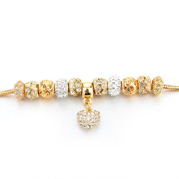 Crystal Heart of Gold Plated Charm Bracelets for Women and Girls