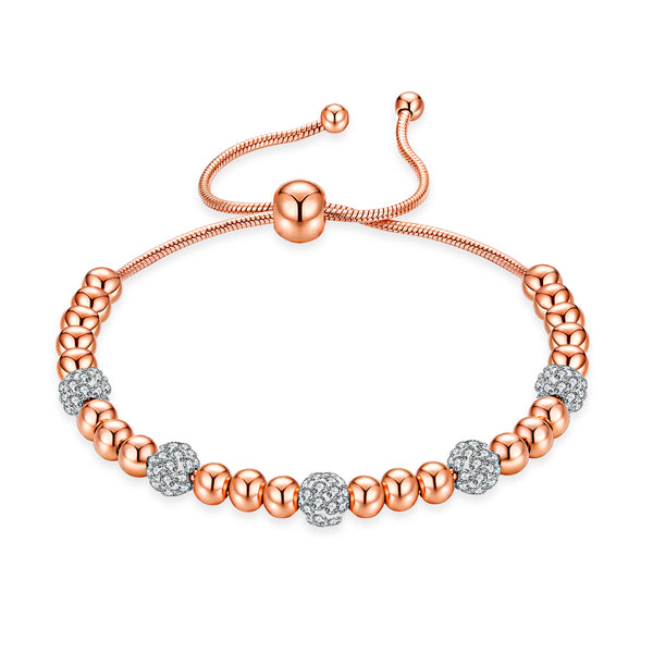 Beaded Slider Bracelet with CZ Stones (Silver/Rose Gold)