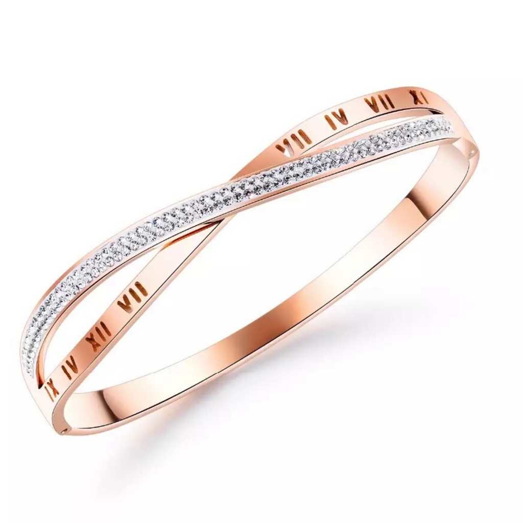 Crystal Numerals Rose Gold Bangle for Women and Girls