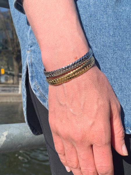 Gold and Silver Braided Steel Cuff Bracelets for Women and Girls