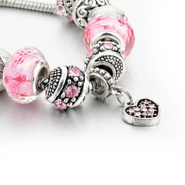 Capital Charms Pink Hearts Silver Charm Bracelet for Women and Girls