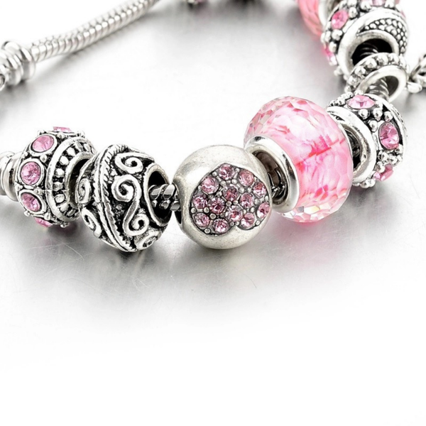 Capital Charms Pink Hearts Silver Charm Bracelet for Women and Girls