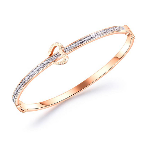 Love Forever Rose Gold Crystal Bangle Bracelet for Women and Girls