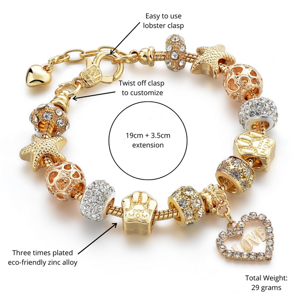 Mom's Heart Gold Charm Bracelet for Women and Girls