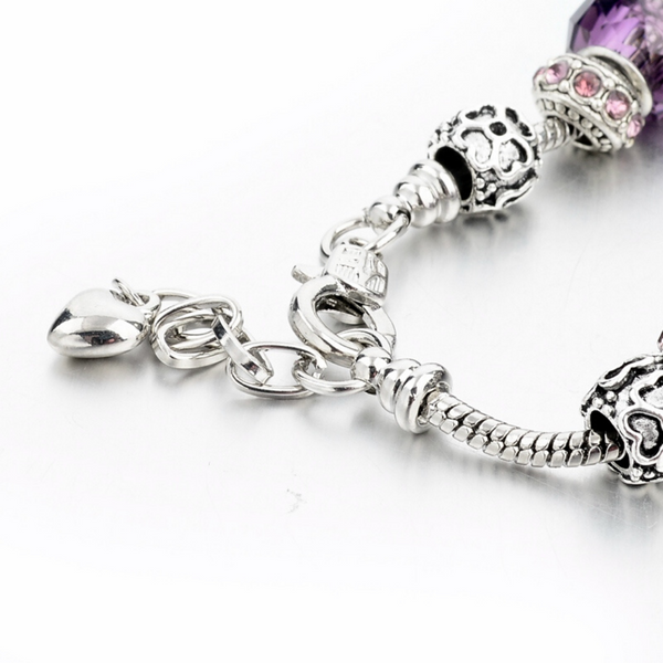 Purple Theme Silver Charm Bracelet for Women and Girls