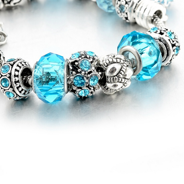 Ocean Blue Silver Charm Bracelet for Women and Teen Girls Gifts Set