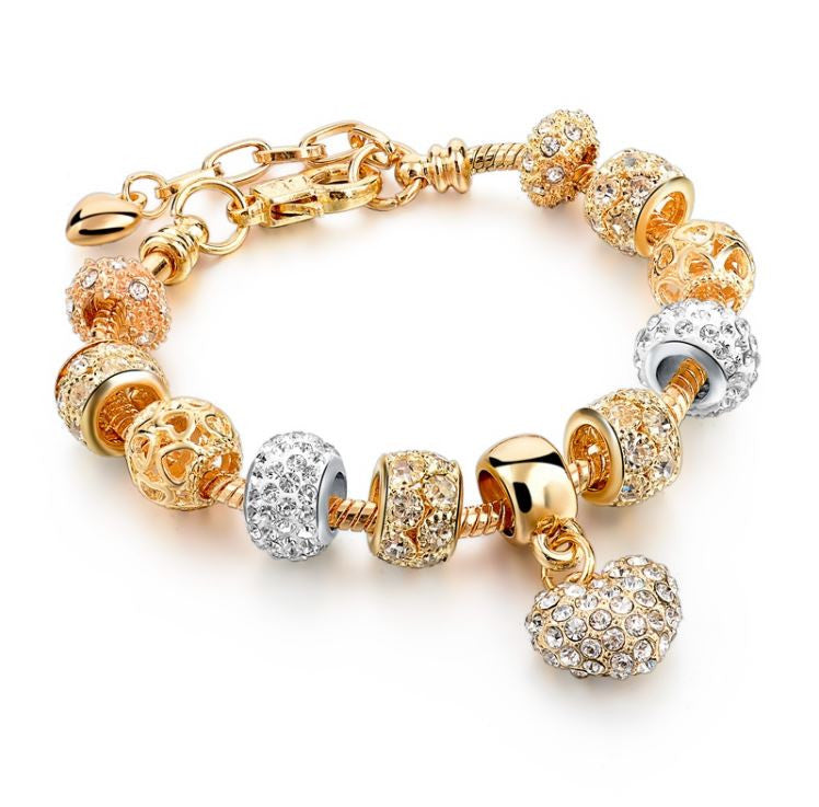 Crystal Heart of Gold Plated Charm Bracelets for Women and Girls