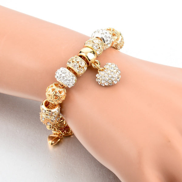 Crystal Heart of Gold Plated Charm Bracelets for Women and Girls