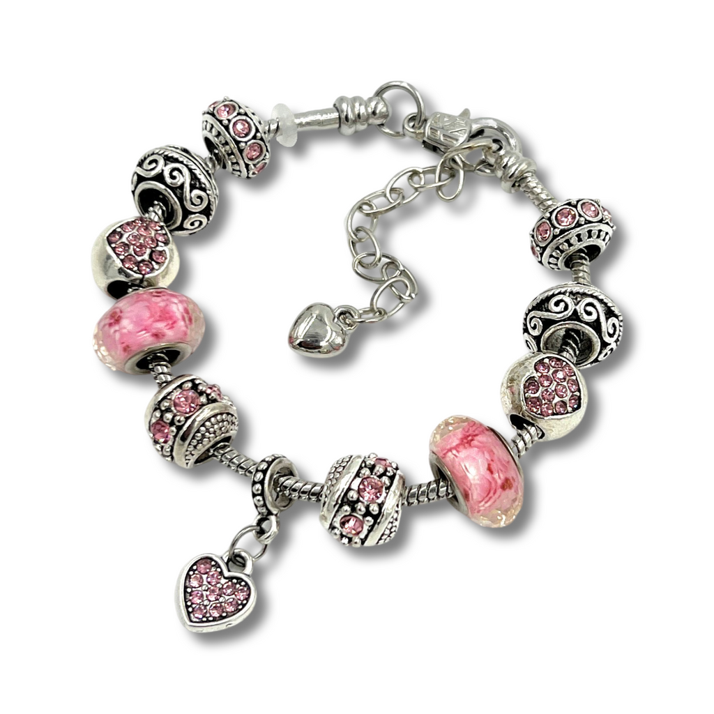 Capital Charms Pink Hearts Silver Plated Charm Bracelets for Women and