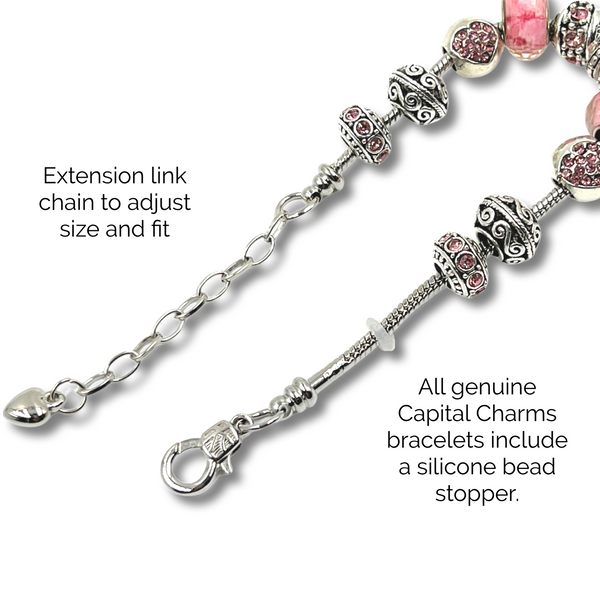 Pink Hearts Silver Charm Bracelet for Women and Girls
